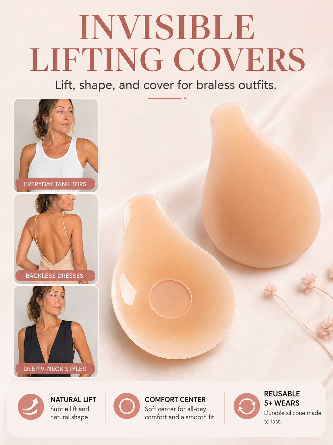 ✨ Reusable Silicone Lifting Covers – Invisible Natural Lift for Braless Outfits 💃