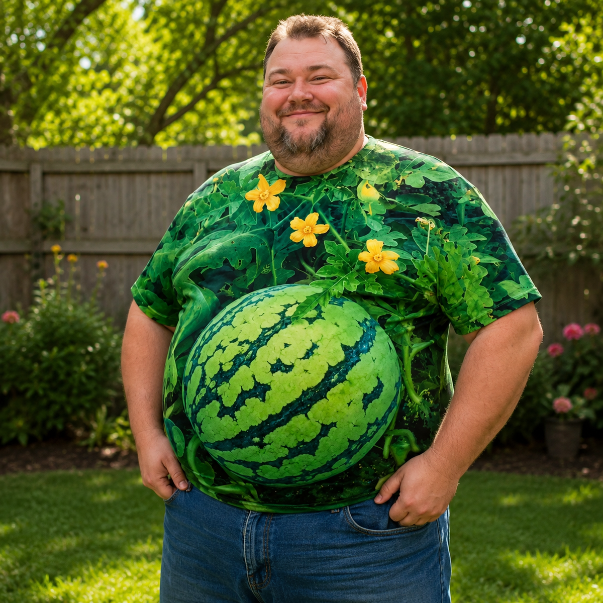 🍉 Funny 3D Watermelon Belly T-Shirt – Optical Illusion Summer Tee
