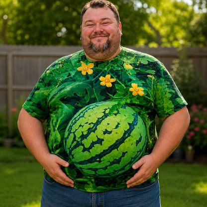 🍉 Funny 3D Watermelon Belly T-Shirt – Optical Illusion Summer Tee