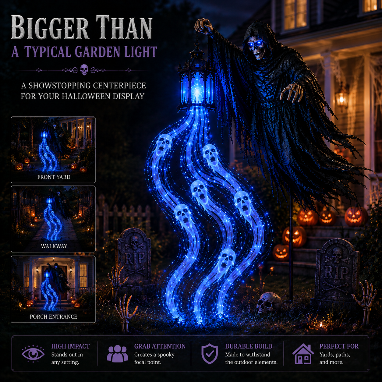 🎁💀The Grim Reaper’s Glowing Garden-A Spooky Halloween Yard Display