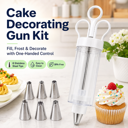 🧁 Dessert & Cupcake Decorating Gun Kit – 6 Stainless Steel Piping Tips ✨