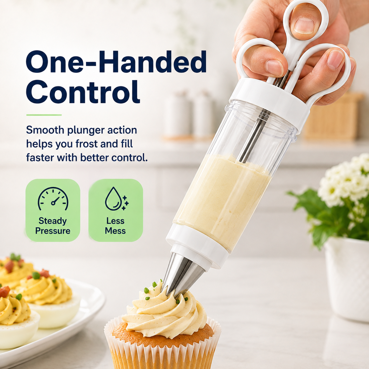 🧁 Dessert & Cupcake Decorating Gun Kit – 6 Stainless Steel Piping Tips ✨