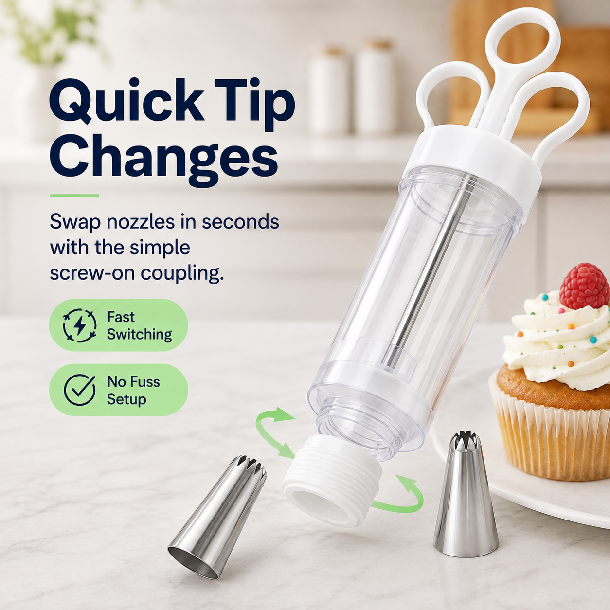 🧁 Dessert & Cupcake Decorating Gun Kit – 6 Stainless Steel Piping Tips ✨