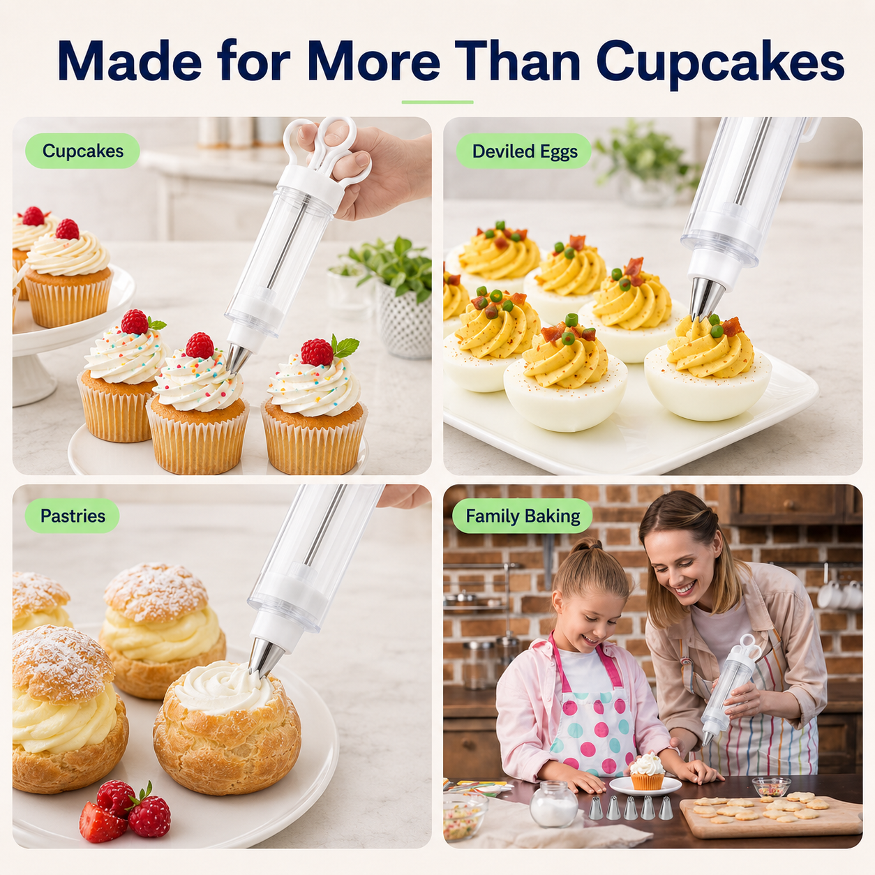 🧁 Dessert & Cupcake Decorating Gun Kit – 6 Stainless Steel Piping Tips ✨