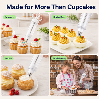 🧁 Dessert & Cupcake Decorating Gun Kit – 6 Stainless Steel Piping Tips ✨