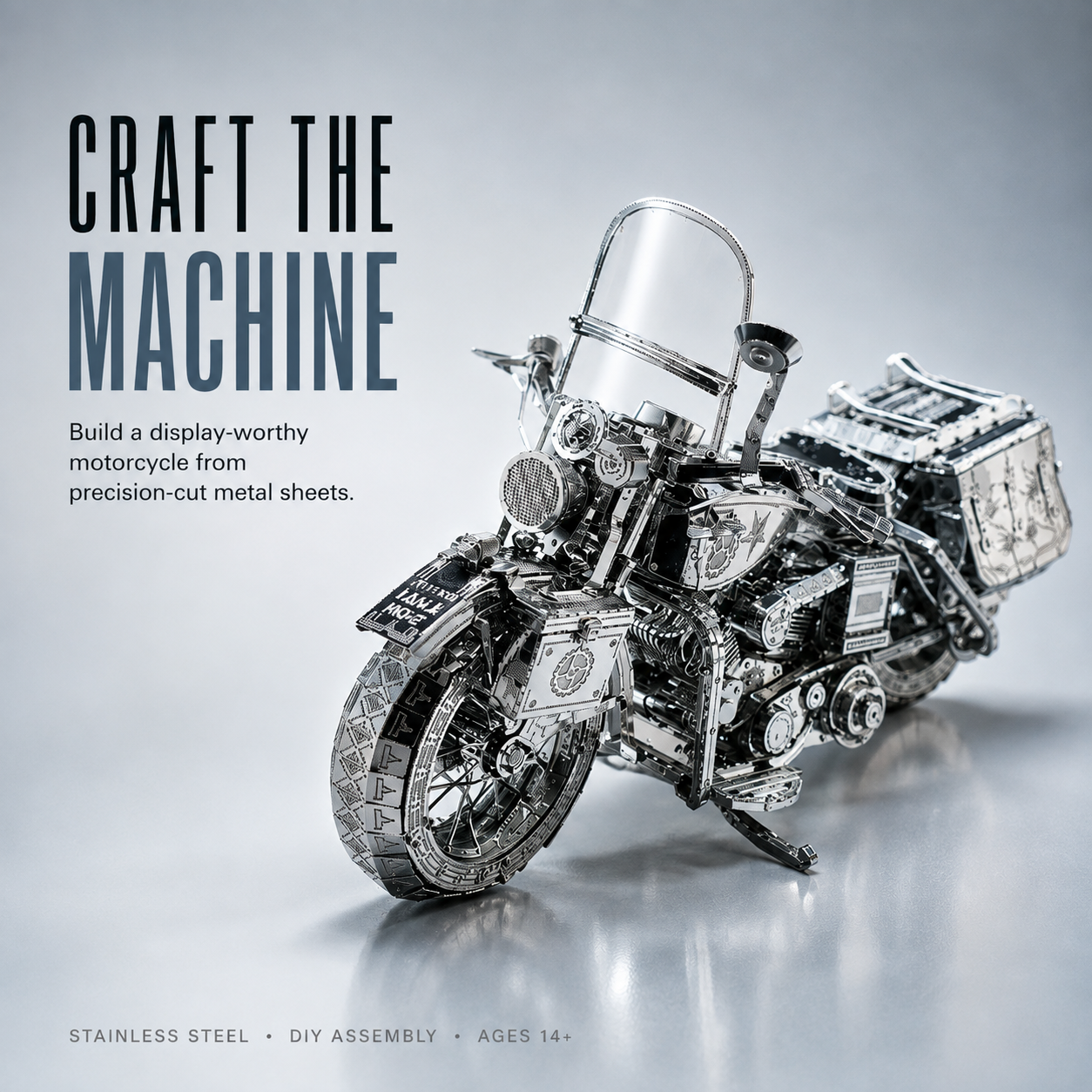 🔥 DIY Silver Motorcycle 3D Metal Model Kit
