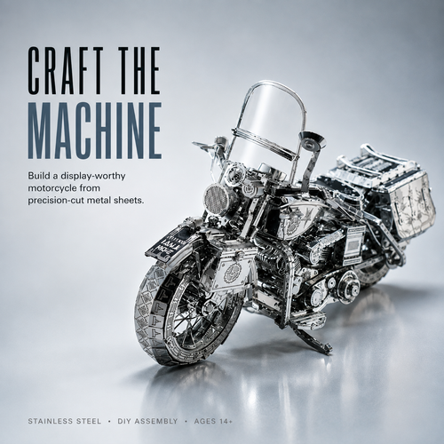🔥 DIY Silver Motorcycle 3D Metal Model Kit