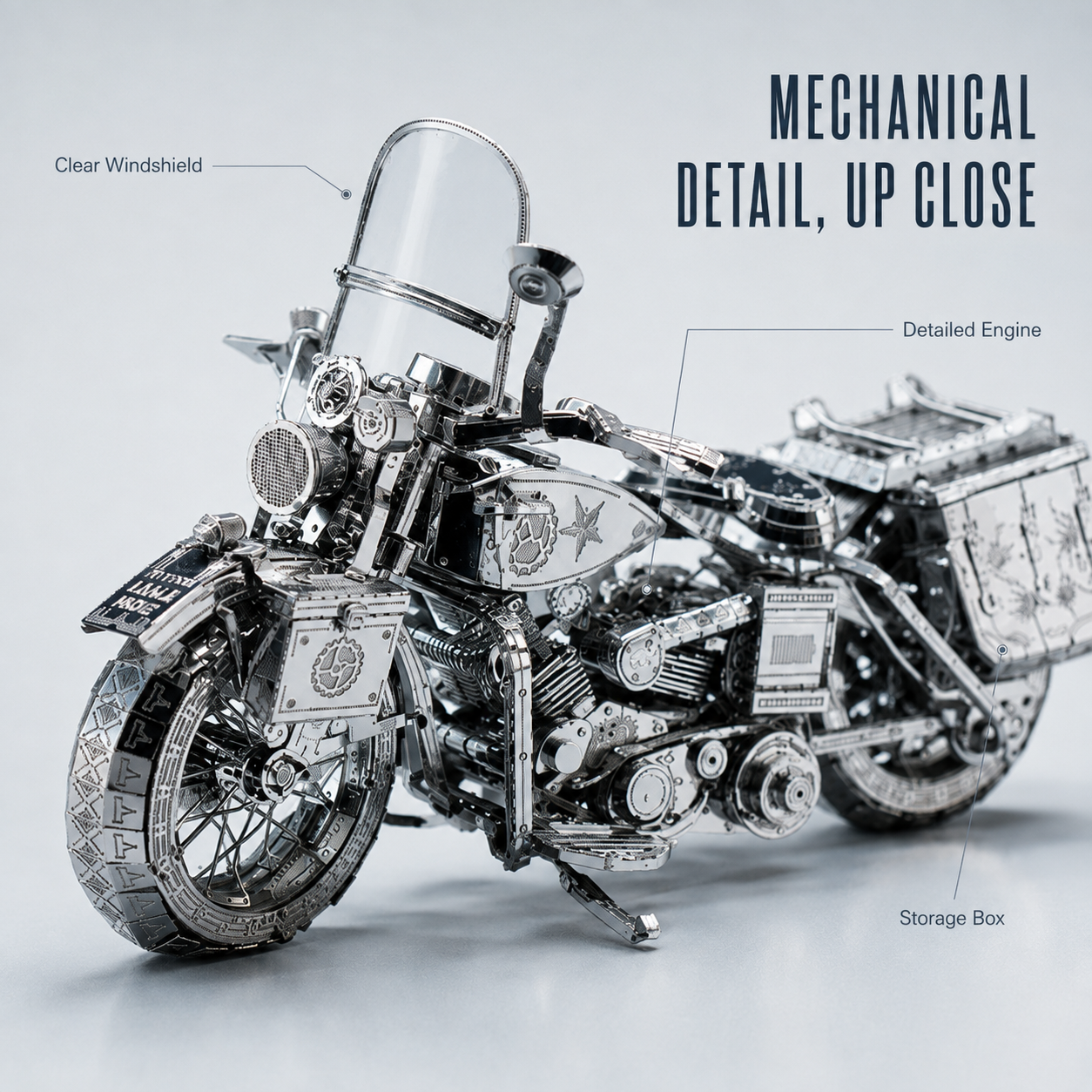 🔥 DIY Silver Motorcycle 3D Metal Model Kit