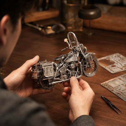 🔥 DIY Silver Motorcycle 3D Metal Model Kit