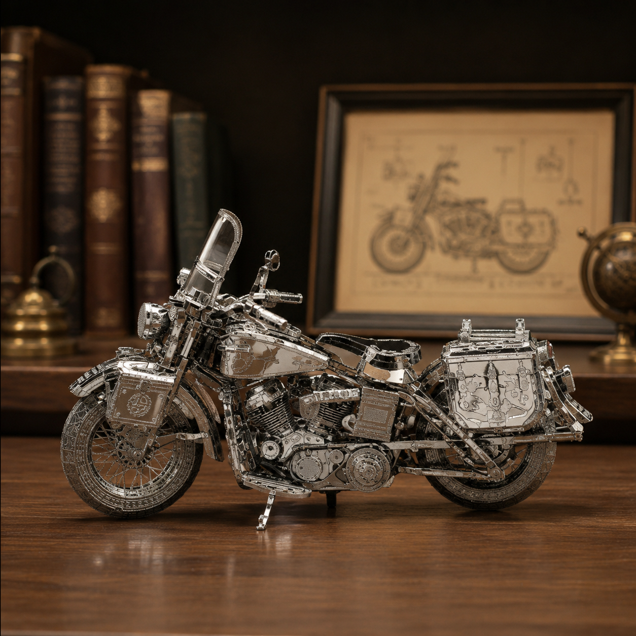 🔥 DIY Silver Motorcycle 3D Metal Model Kit