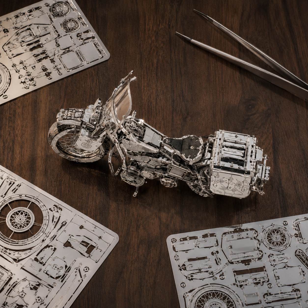 🔥 DIY Silver Motorcycle 3D Metal Model Kit