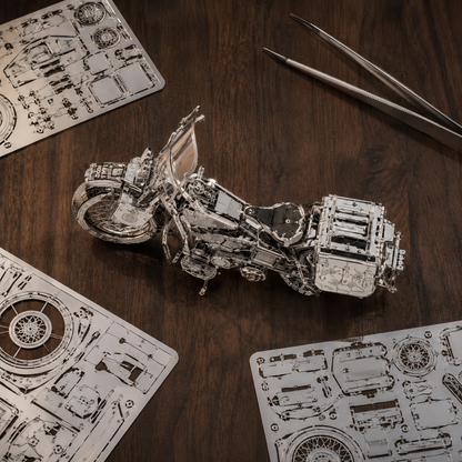 🔥 DIY Silver Motorcycle 3D Metal Model Kit