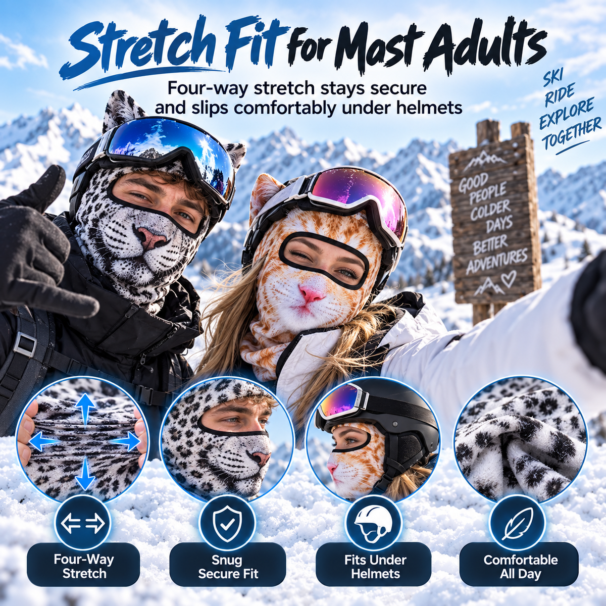 ✨3D Cat Ski Mask with Ears – Funny Windproof Balaclava for Skiing & Festivals