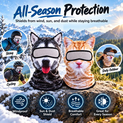 ✨3D Cat Ski Mask with Ears – Funny Windproof Balaclava for Skiing & Festivals