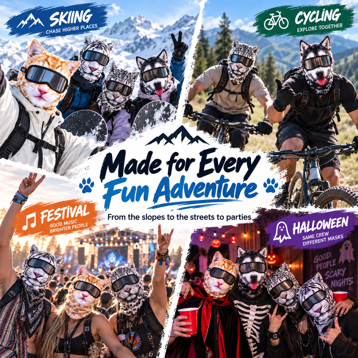 ✨3D Cat Ski Mask with Ears – Funny Windproof Balaclava for Skiing & Festivals