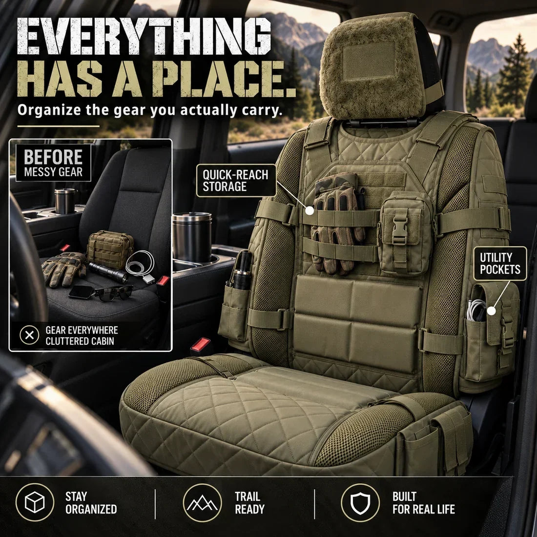 ⏳ Last day to save 49%–🚙Heavy-Duty Tactical Truck Seat Cover, Built-In Storage, Full Seat Protection & Daily Comfort 💥