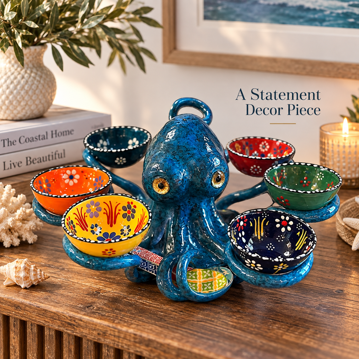 🐙 Handcrafted Octopus Decor with 6 Mini Dishes