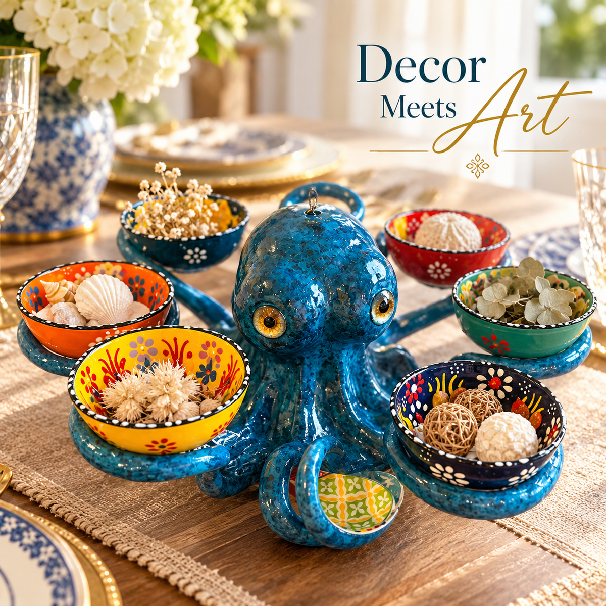 🐙 Handcrafted Octopus Decor with 6 Mini Dishes