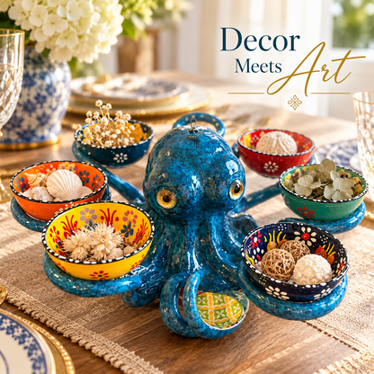 🐙 Handcrafted Octopus Decor with 6 Mini Dishes