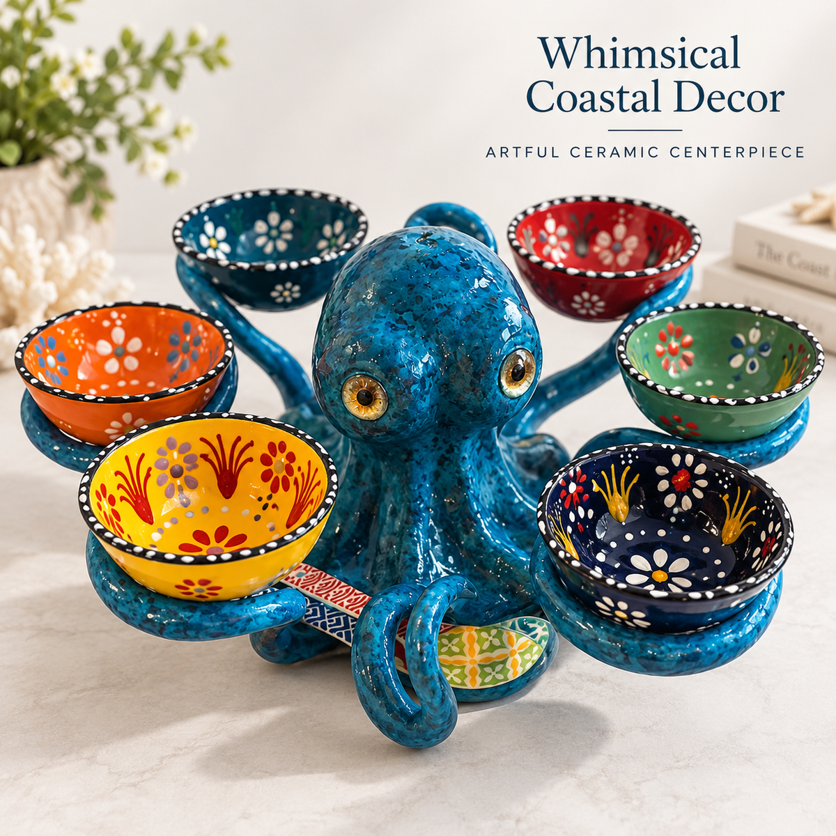 🐙 Handcrafted Octopus Decor with 6 Mini Dishes