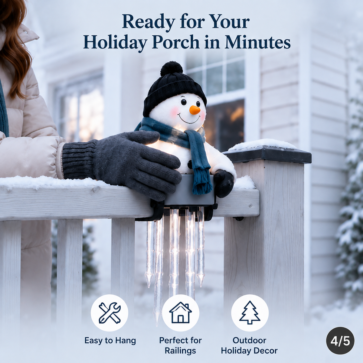 ☃️ WinterGlow Snowman Icicle Railing Light – Outdoor Christmas Porch Decor ✨