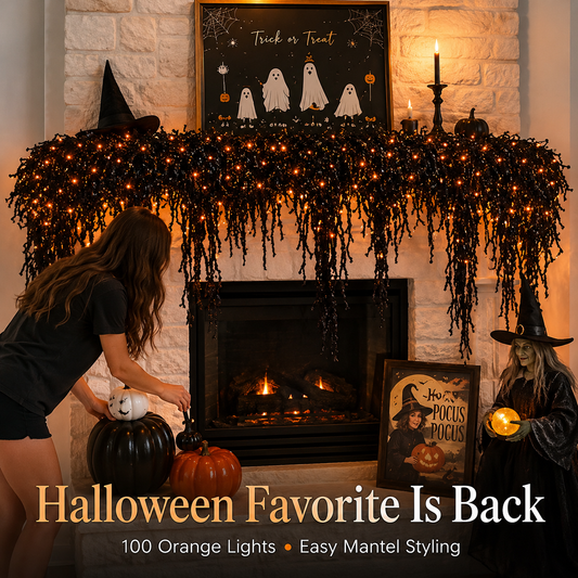 🎃 Pre-Lit Drippy Halloween Garland | 100 Orange Lights
