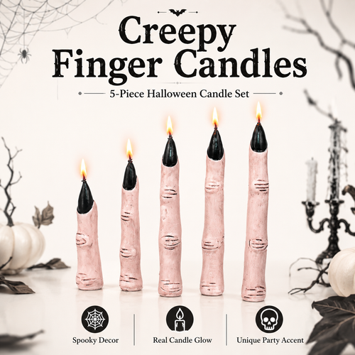 🕯️ Creepy Finger Candles 5-Piece Set – Halloween Table Decor & Spooky Party Accent 🎃