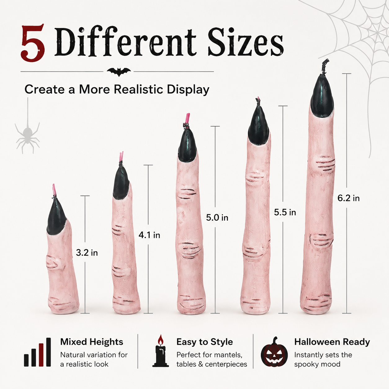 🕯️ Creepy Finger Candles 5-Piece Set – Halloween Table Decor & Spooky Party Accent 🎃