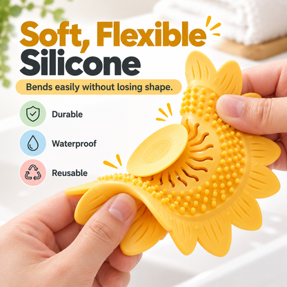 🌻 50% OFF Sunflower Silicone Drain Cover – Hair Catcher, Odor Blocker & One-Press Drain 💧