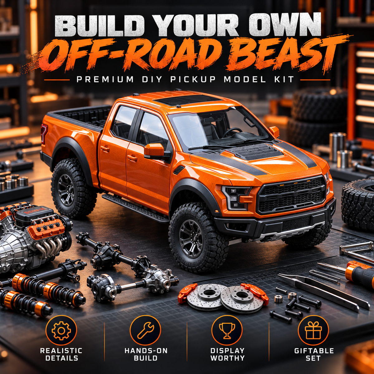🔥🚙 DIY Off-Road Pickup Truck Model Kit – Build Your Own Detailed Display Truck