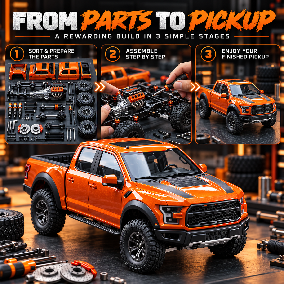 🔥🚙 DIY Off-Road Pickup Truck Model Kit – Build Your Own Detailed Display Truck