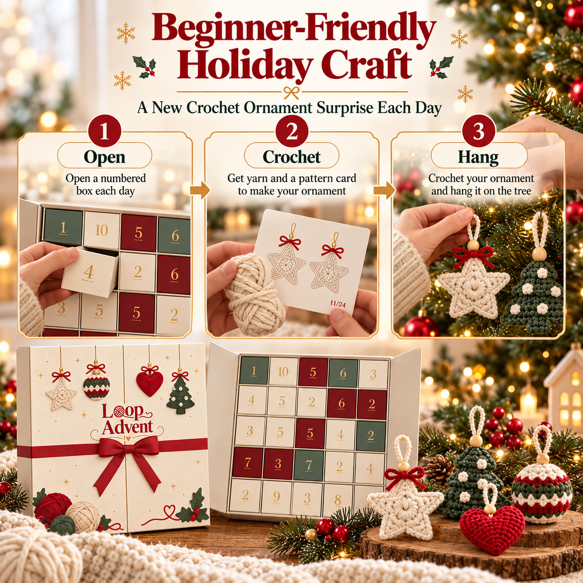 🎄 24-Day Crochet Christmas Advent Calendar – A New DIY Ornament Every Day🧶