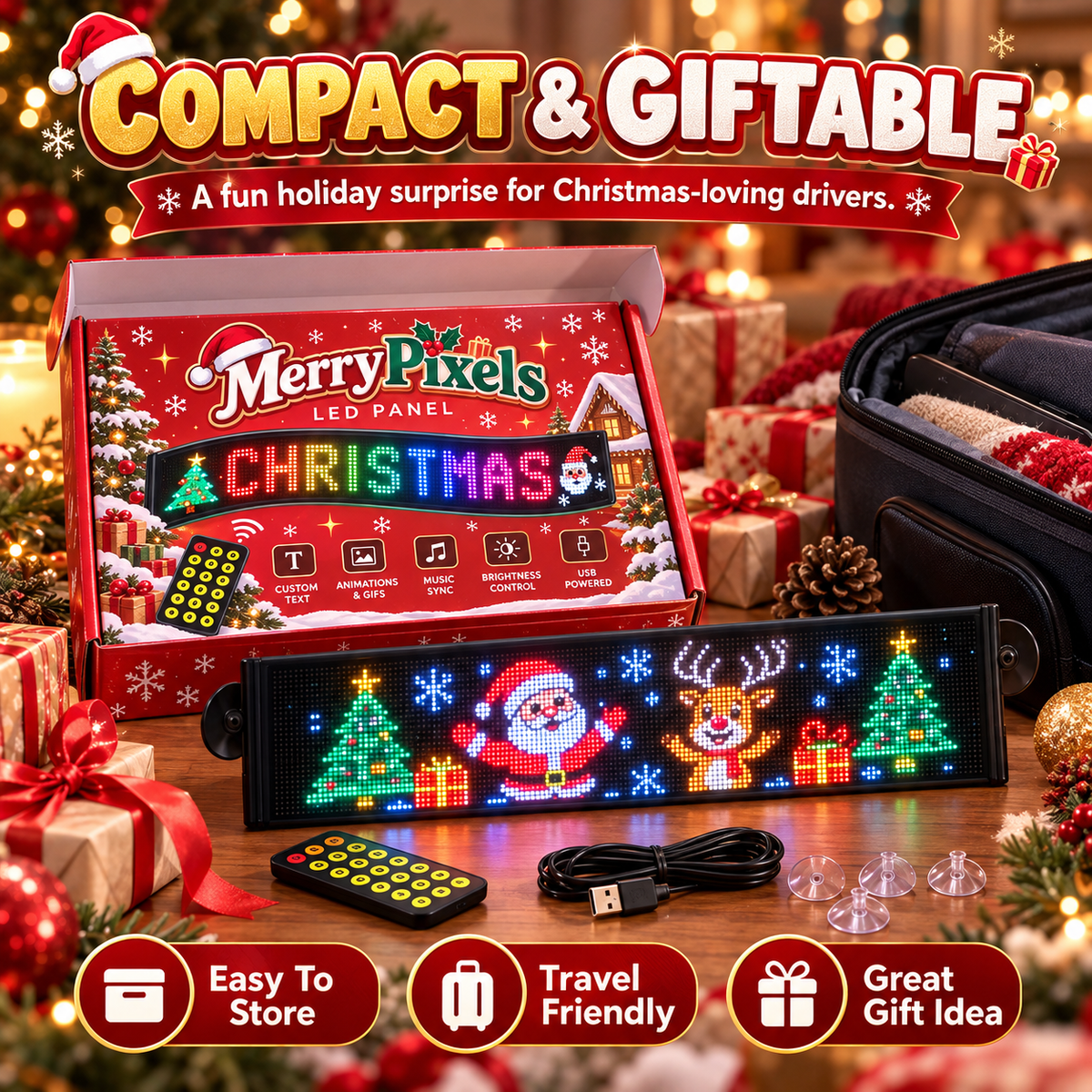 🎄 Animated Christmas LED Rear Window Panel – App Controlled Car Display