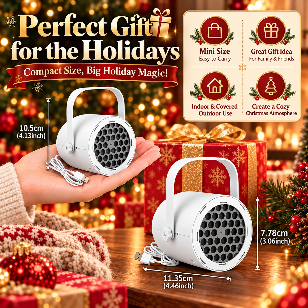 🎄 Christmas Projector Light with USB Power & Holiday Patterns ✨