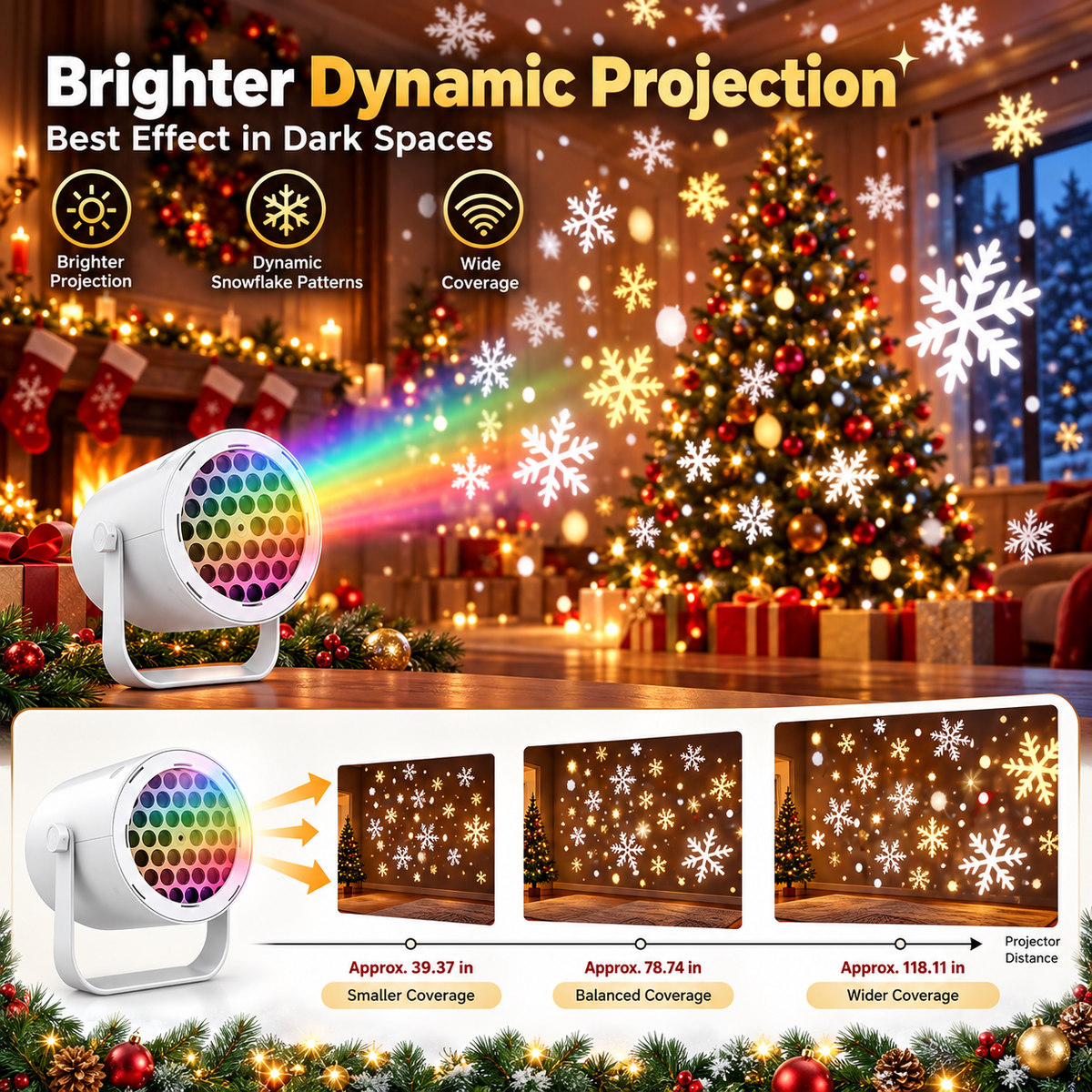 🎄 Christmas Projector Light with USB Power & Holiday Patterns ✨