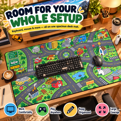 🚗 Nostalgic City Road Desk Mat – Fun Mouse Pad for Work, Gaming & Play