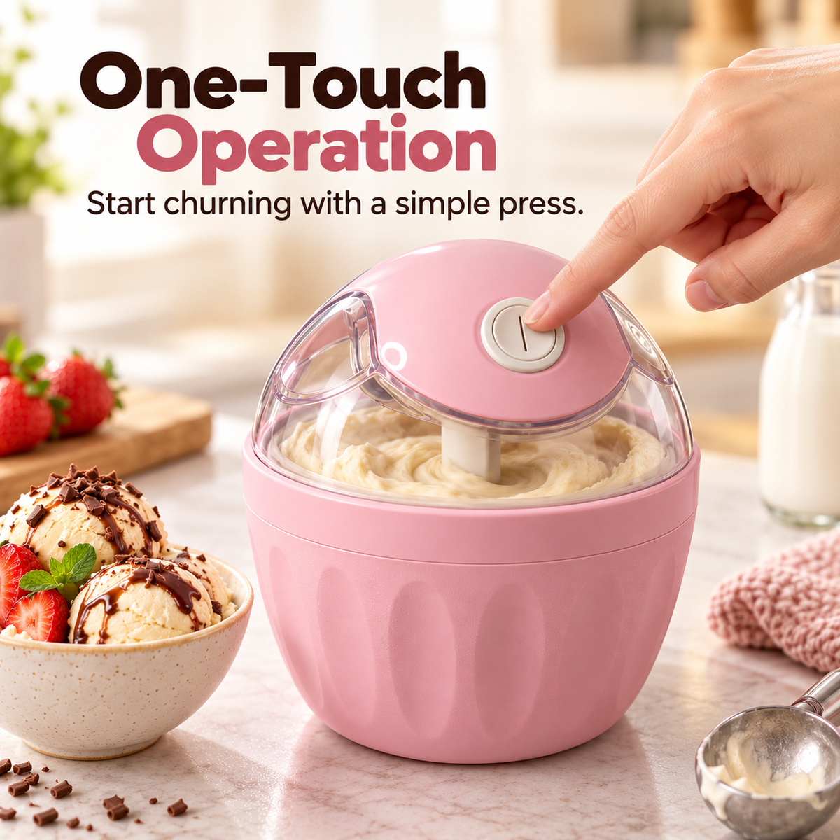 🍦 Mini Homemade Ice Cream Maker ✨ One-Touch Dessert Night Essential