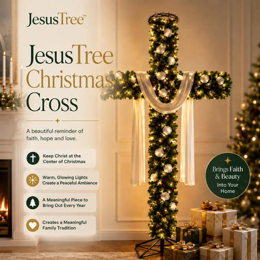 ✝ Illuminated Christmas Cross Decorative Tree – Faith-Centered Holiday Centerpiece 🎄