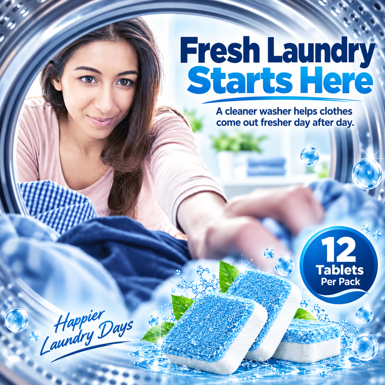 🫧 Washing Machine Cleaner Tablets – 12-Pack Deep Cleaning Tablets