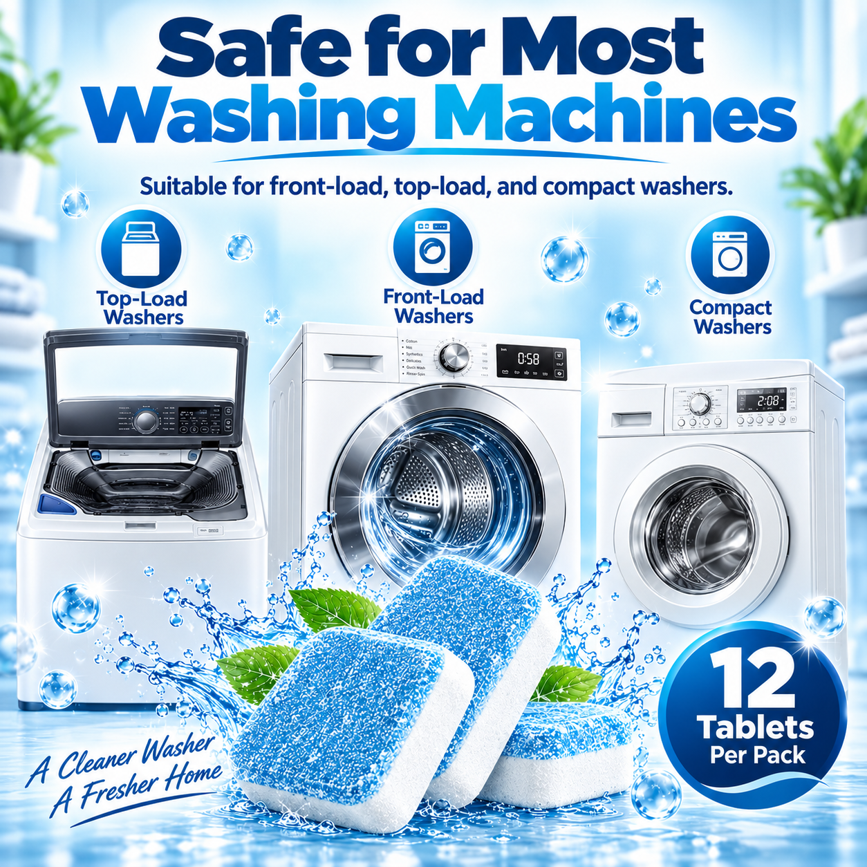 🫧 Washing Machine Cleaner Tablets – 12-Pack Deep Cleaning Tablets