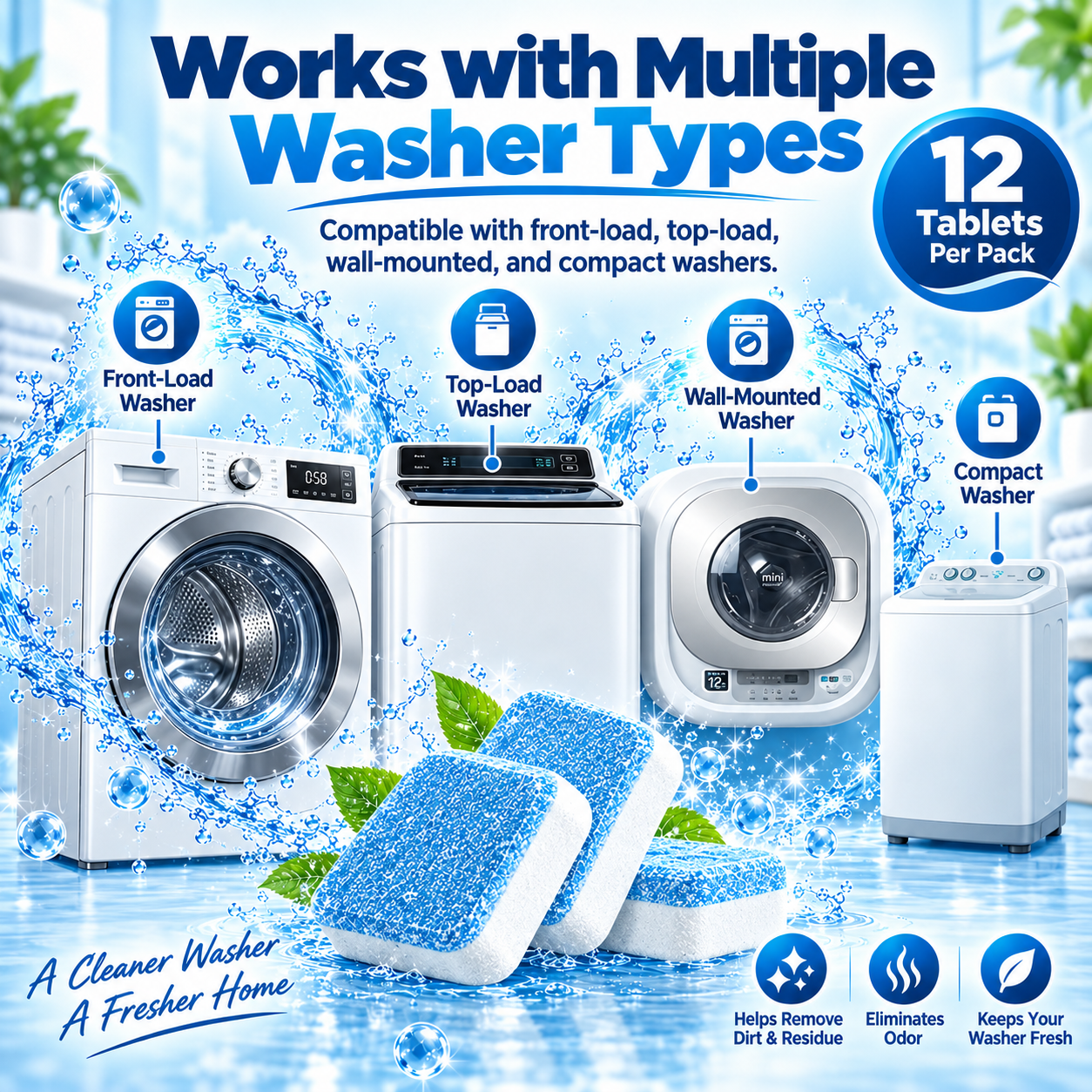 🫧 Washing Machine Cleaner Tablets – 12-Pack Deep Cleaning Tablets