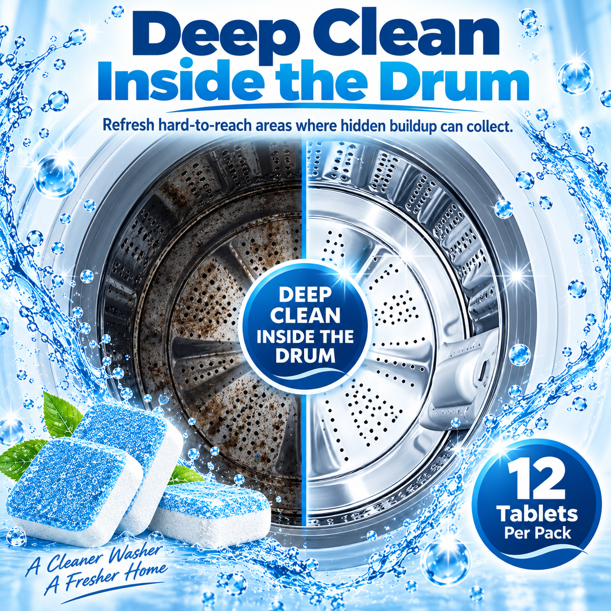 🫧 Washing Machine Cleaner Tablets – 12-Pack Deep Cleaning Tablets