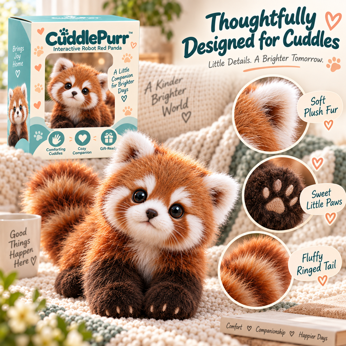 ❤️ Realistic Red Panda Plush Toy – Ultra-Soft Cuddly Companion for Cozy Moments & Gifting 🧸