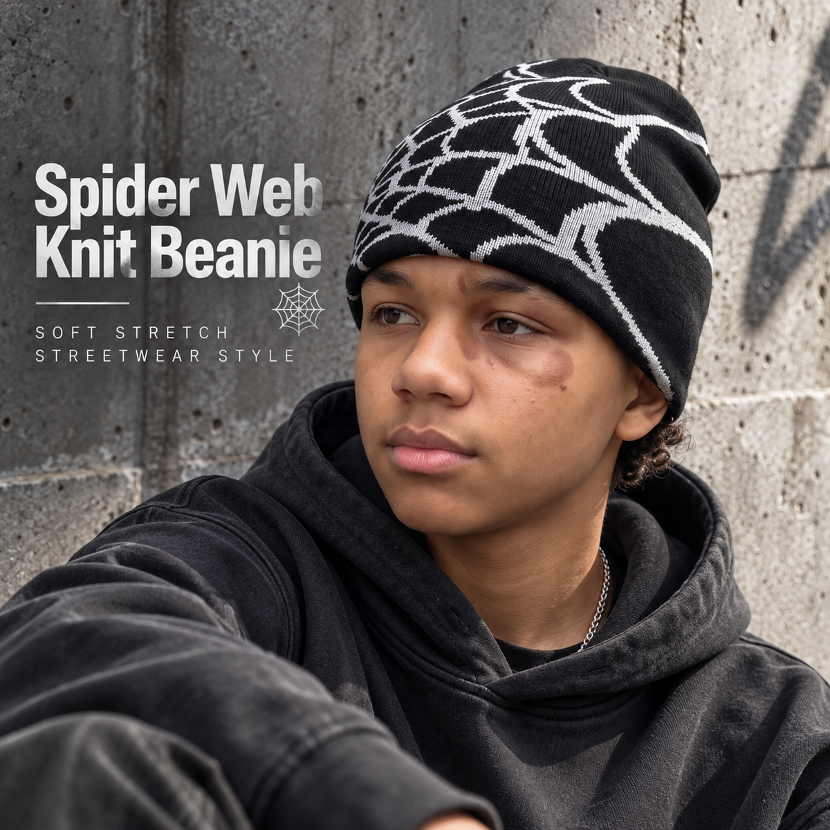 🕷️ Handmade Spider Web Knit Beanie