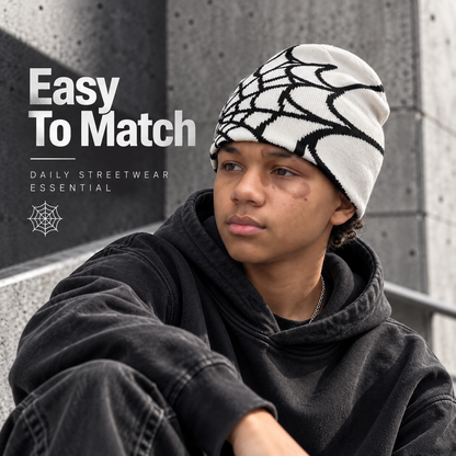 🕷️ Handmade Spider Web Knit Beanie