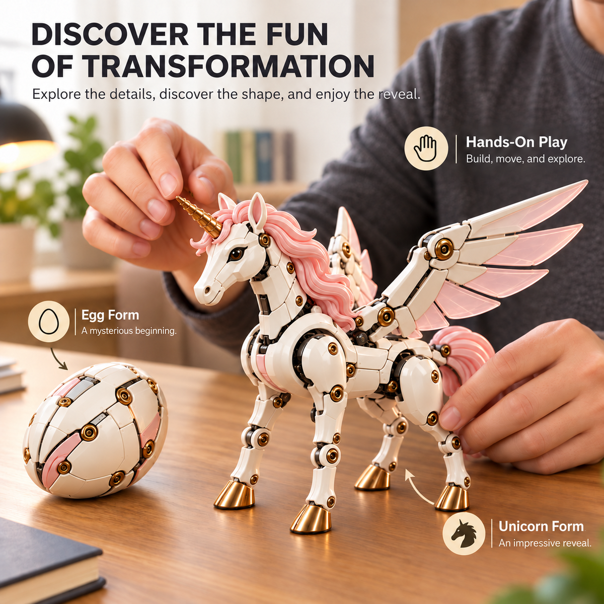🦄 2-in-1 Mechanical Transforming Unicorn Egg Toy with Articulated Wings & Horn 🥚