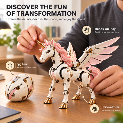 🦄 2-in-1 Mechanical Transforming Unicorn Egg Toy with Articulated Wings & Horn 🥚