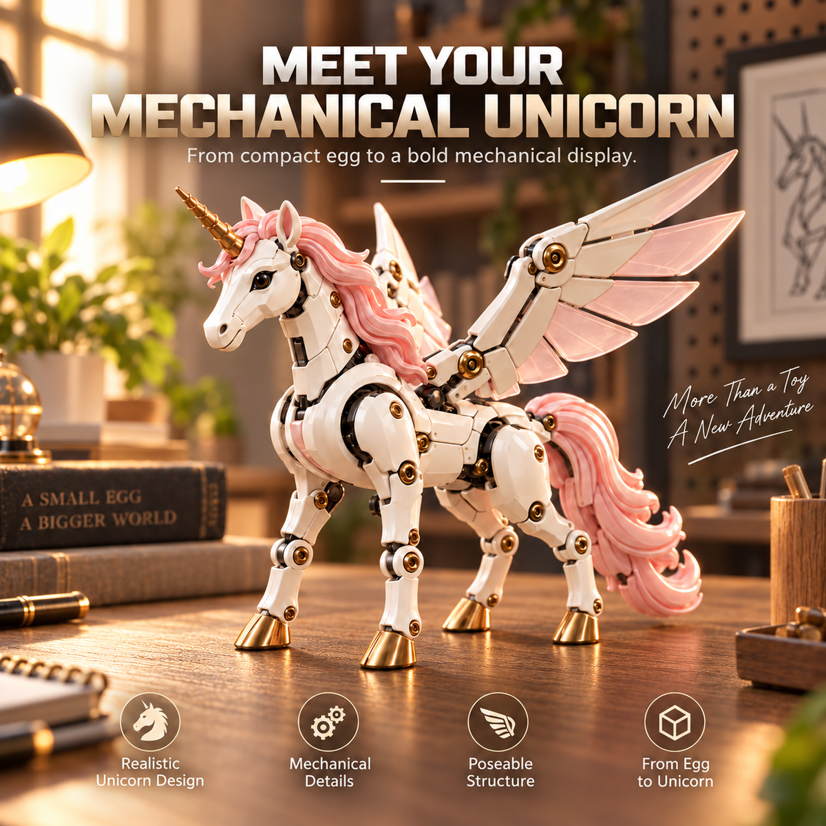 🦄 2-in-1 Mechanical Transforming Unicorn Egg Toy with Articulated Wings & Horn 🥚