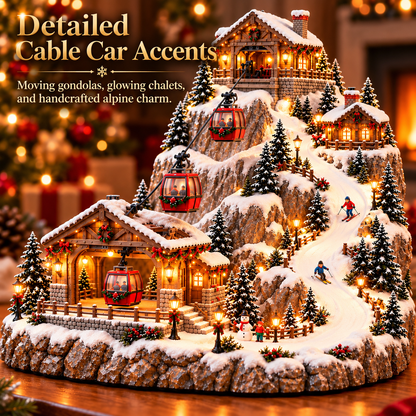 🚡 Animated Christmas Mountain Village – Moving Cable Cars & Skiers 🎄