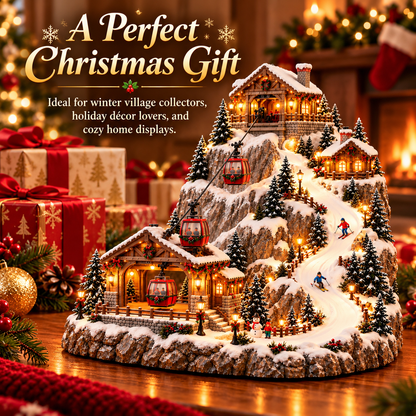 🚡 Animated Christmas Mountain Village – Moving Cable Cars & Skiers 🎄